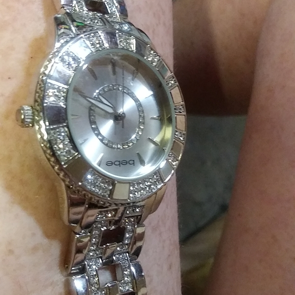 Bebe Rhinestone & Stainless Steel Sparkly Watch For Small Wrist W/Extra Links - Picture 9 of 14